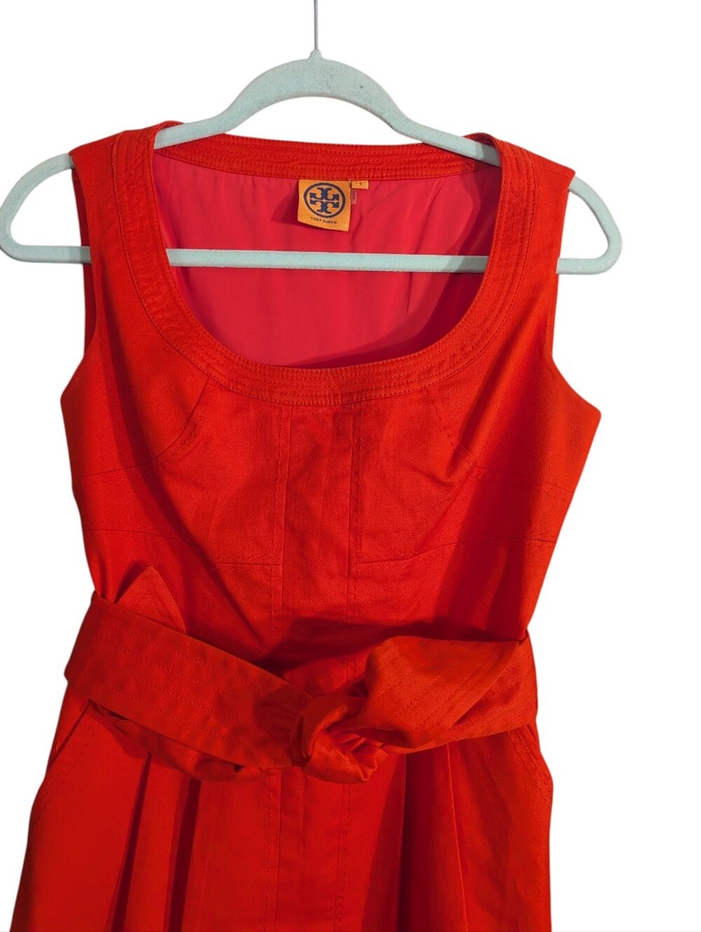 Tory Burch Orange Cotton Blend Belted Sheath Dress | Size 4 - Picture 3 of 9